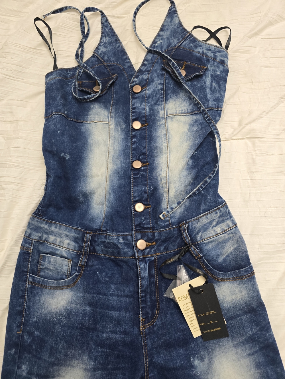 Denim Women's Button-Front Blue Jeans Jumpsuit